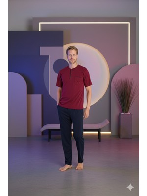 Kly Erkek Büyük Beden Midi Yaka Pijama Takımı