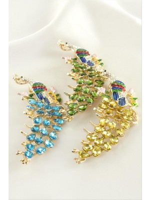 Zero Land Storozde Tavus Kuşu Mineli Taşlı Broş - Sarı