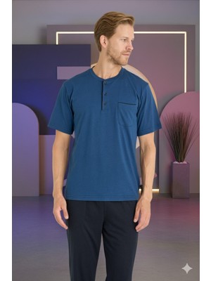 Kly Erkek Büyük Beden Midi Yaka Pijama Takımı