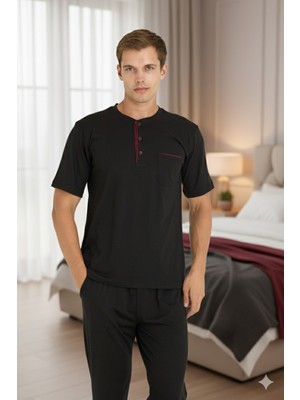 Kly Erkek Büyük Beden Midi Yaka Pijama Takımı