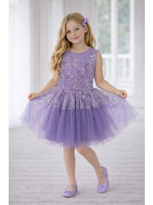 Dıgıl Kids Kız Çocuk Yıldız ve Çiçek Motifli Elbise