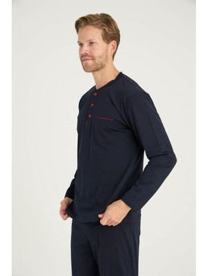 Kly Yeni Uzun Kollu Düğmeli Ekstra Battal Erkek Pijama Takımı 9111
