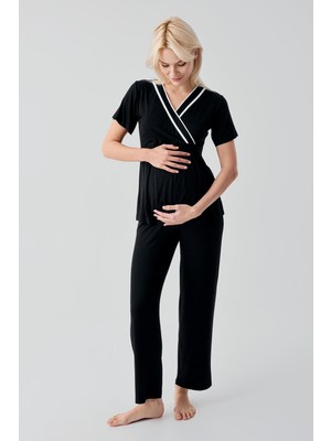 Artış Collection Kısa Kollu Emzirme Bölmeli Ayarlanabilir Bel Esnek Viskoz Hamile Pijama Takım 19217