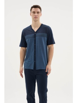 Kly Yeni Sezon Boydan Dümeli Kısa Kollu Erkek Şık Tasarım Pijama Takımı