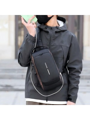 Genel Powerbank Destekli Erkek Ön Göğüs Çantası – USB Girişli, Şifreli Kilitli, Su Geçirmez Omuz Çantası