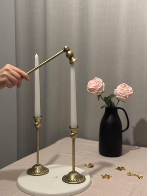 2'li Rustik Pirinç Şamdan & Mum Söndürücü Seti