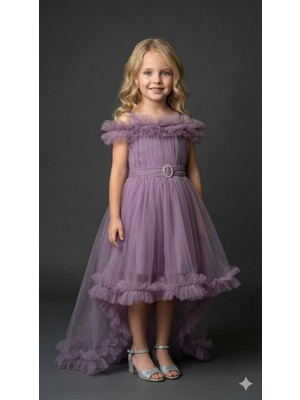 Ay Yılmaz Kız Çocuk Kuyruklu Model Abiye Elbise Fiyonklu Gipeli