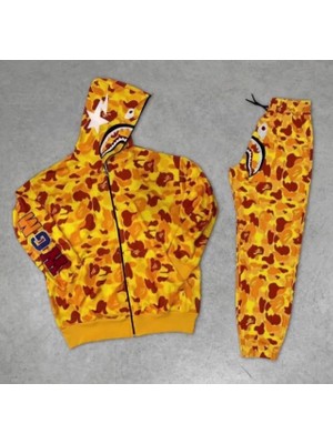 Axxan Bape Takım Alt Üst  Cepli Fermuarı Kapşondan Komple Kapanan Kemer ve Paçası Lastikli