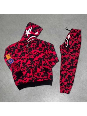 Axxan Bape Takım Alt Üst  Cepli Fermuarı Kapşondan Komple Kapanan Kemer ve Paçası Lastikli