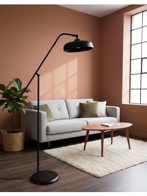 Avizade Atria Siyah Endüstriyel Lambader - Metal Köşe Lambası - Ayarlanabilir Başlıklı Dekoratif Aydınlatma