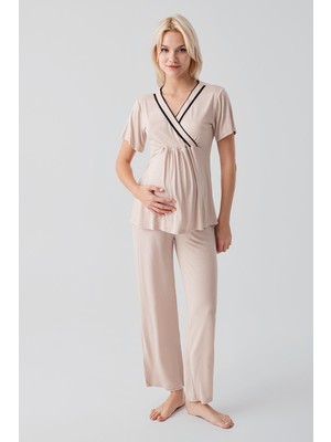 Artış Collection Kısa Kollu Emzirme Bölmeli Ayarlanabilir Bel Esnek Viskoz Hamile Pijama Takım 19217