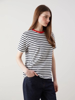 Lc Waikiki Yeni Sezon Bisiklet Yaka Çizgili Kadın Tişört