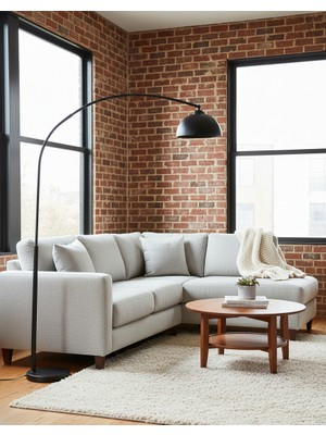 Avizade NUVİA Siyah Metal Kavisli Lambader - Modern Salon Köşe Lambası -Minimalist Dekoratif Köşe Aydınlatma