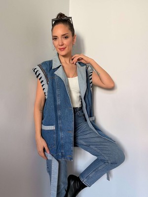 Mavi Oversize Tasarım Denim Yelek