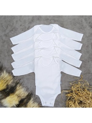 Vieso 5'li %100 Pamuk Uzun Kollu Bebek Çıtçıtlı Body Zıbın Atlet