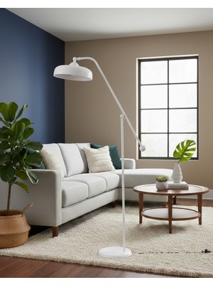 Avizade Atria Beyaz Endüstriyel Lambader - Metal Köşe Lambası - Ayarlanabilir Başlıklı Dekoratif Aydınlatma