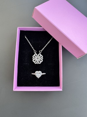 Gözde Aksesuarım Gümüş Renk Mıknatıslı Yonca Kolye Ile Pandora Yüzük Seti Çelik