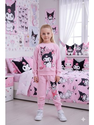 Cg Kids Kuromi Kız Çocuk 2 Iplik Alt Üst Takım Süper Kalite Kumaş Eşofman Baskı Detay