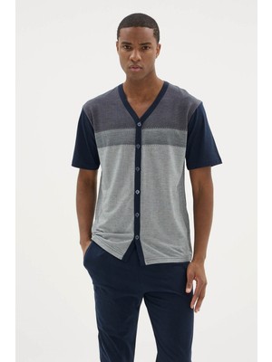 Kly Yeni Sezon Boydan Dümeli Kısa Kollu Erkek Şık Tasarım Pijama Takımı