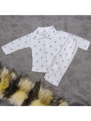 Vieso Raporlu Çıtçıtlı Uzun Kollu 0-6 Ay Pijama Takım Çilek Desenli