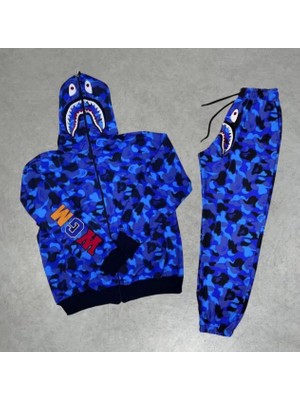 Axxan Bape Takım Alt Üst  Cepli Fermuarı Kapşondan Komple Kapanan Kemer ve Paçası Lastikli