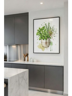 Safir Design Modern Mutfaklar Için Botanik Illüstrasyonlu Çerçeveli Tablo