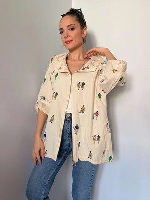 Insan Figürlü Baskılı Salaş Ceket