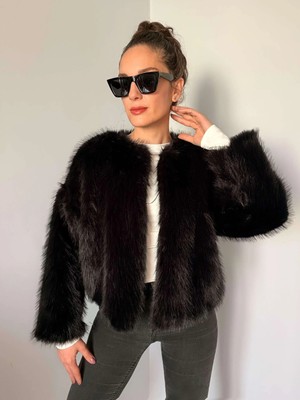 Siyah Astarlı Kısa Suni Kürk Ceket