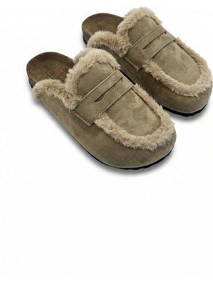 No Miento Alka Kürklü Kadın Vegan Deri  Vizon Sabo Terlik