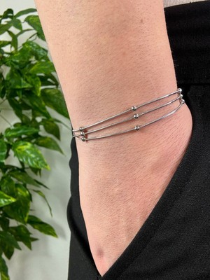 Arvens Silver Erkek Üçlü Zincir Bileklik Kadın Paslanmaz Çelik Renk Atmaz Unısex Kararmaz Çelik Bileklik