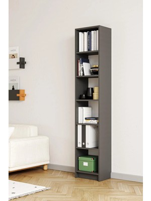 Hofga Bili Kitaplık 5 Raflı Dar Çok Amaçlı Ofis Salon Kitap Dosya Rafı Antrasit