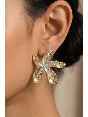 Aurrari Gold ve Silver 2'li Çiçek Küpe