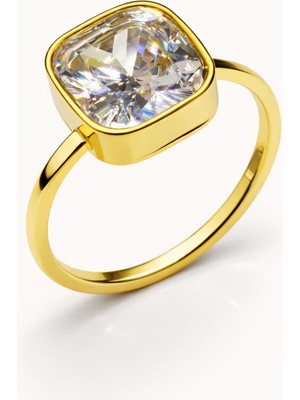 Formzen 316L Paslanmaz Çelik Minimal Kare Taşlı Yüzük – Parlak Kesim Şık Tasarım