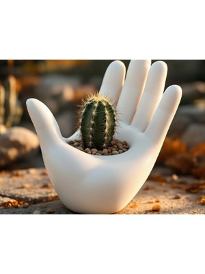 Razmo Avuç Içi Tasarımlı Dekoratif El Saksı - Modern Sukulent ve Kaktüs Çiçekliği, Sanatsal El Figürlü Duvar ve Masa Dekoru, Estetik Hediyelik Saksı - Flower Pot In The Shape Of A Hand (Beyaz)