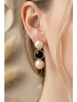 Aurrari Gold Üçlü Siyah ve Beyaz Sedefli Küpe