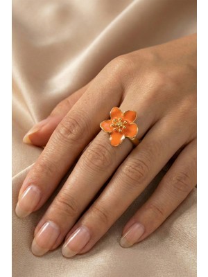 Aurrari Gold Ayarlanabilir Turuncu Sakura Çiçeği Yüzük