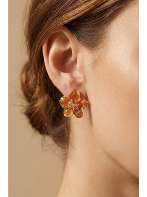 Aurrari Altın Kaplama Turuncu Sakura Çiçeği Küpe