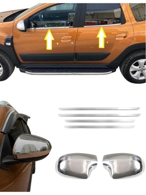 Ack Dizayn Daica Duster 2018+ Araca Özel Krom Cam Çıtası + Ayna Kapağı 2'li Set Paslanmaz Çelik