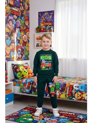 Cg Kids Brawl Stars 2 Iplik Kumaş Erkek Çocuk Zümrüt Yeşil Alt Üst Takım Süper Kalite Eşofman Detay