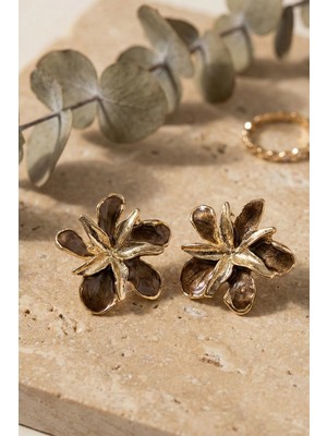 Aurrari Gold 2'li Çiçek Kahverengi Mineli Küpe