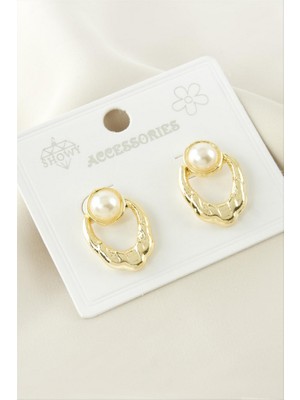 Zero Land Storozde Oval Metal Inci Küpe - Gümüş Rengi