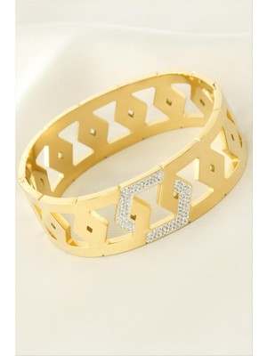 Zero Land Storozde Üçgen Zirkon Taşlı Lüks Çelik Kelepçe Bileklik - Sarı