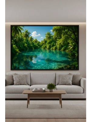 Safir Design Tropikal Doğa Manzaralı Siyah Çerçeveli Tablo
