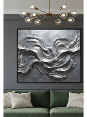Safir Design Antrasit ve Metalik Gri Hareli Çerçeveli Tablo