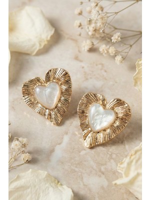 Aurrari Gold ve Çizgili Kalp Küpe