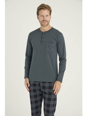 Kly %100 Pamuk Erkek Büyük Beden V. Yaka Pijama Takımı Şık Tasarım