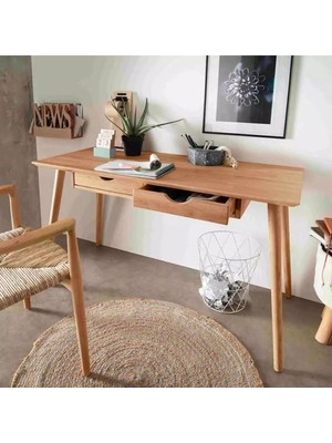 CopperWood Ahşap Çift Çekmeceli Rustik Çalışma Masası