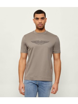 Boss Erkek Normal Kesim Yuvarlak Yakalı Dokulu Logo Detaylı Yumuşak Pamuklu Kısa Kollu Haki T-Shirt 50555843-077