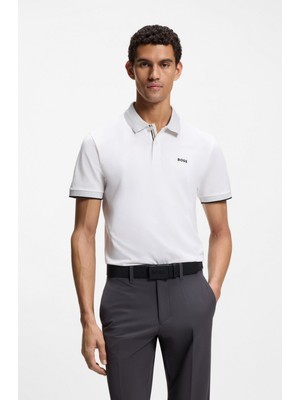 Boss Erkek Normal Kesim Kısa Kollu Nem Yönetimi Özellikli Esnek Pamuklu Kumaş Beyaz Polo Yaka T-Shirt 50554583-100