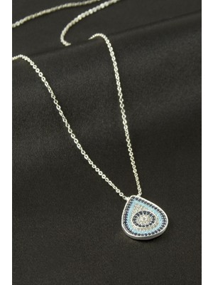 Zero Land Storozde Oval Nazar Zirkon Taşlı Kolye - Gümüş Rengi